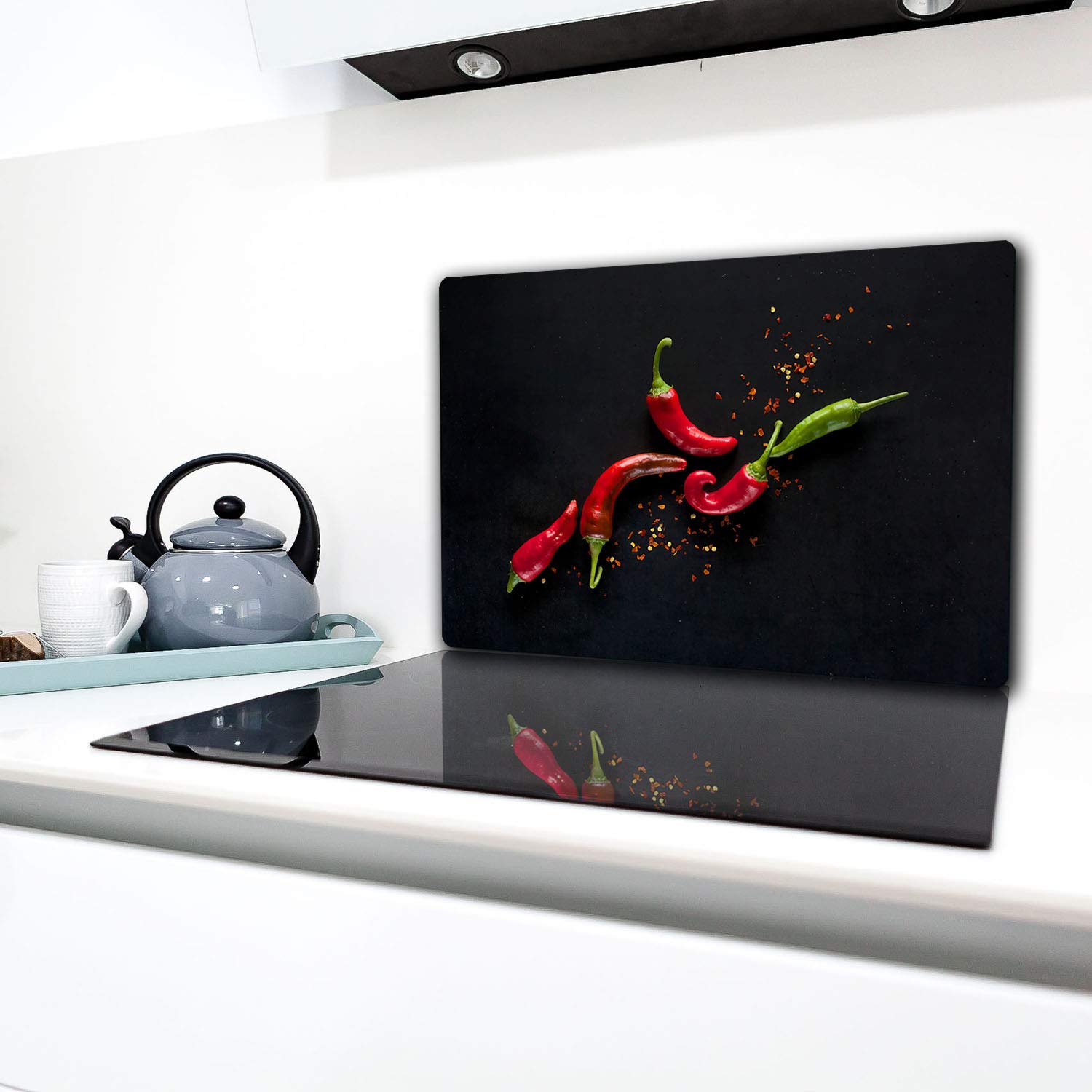 TMK Copri Piano Cottura In Vetro Temperato 80x52 Cm – Protezione Antischizzo E Tagliere – Design Moderno Nero, 4 Mm Di Spessore - 2