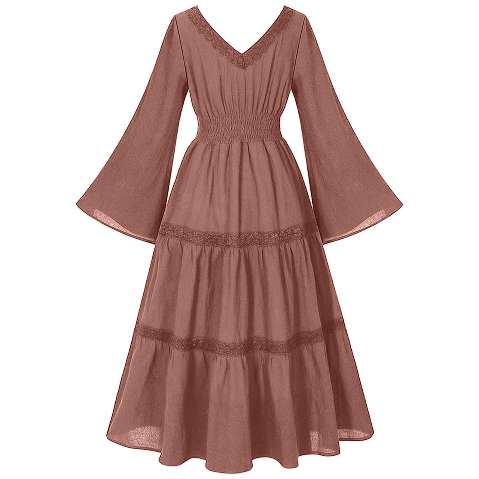 Renaissance Kleid Damen Mittelalter Kleid Mittelalter Kostüme Damen | Langarm V-Ausschnitt Trachtenrock, Halloween Kostüm,Piratenkostüm,Gothic Kleid, Victorian Dress, für Karneval Halloween Party