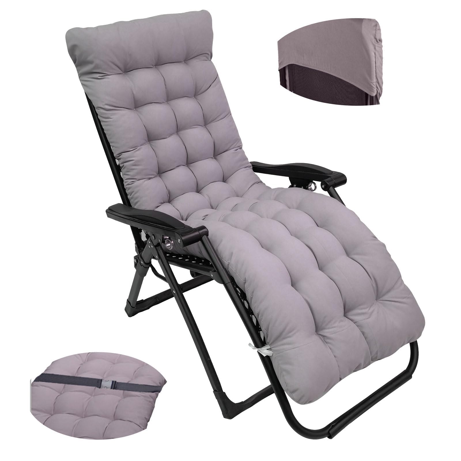 Coussin de Chaise Longue, épaissir Bain de Soleil,Coussin Transat Jardin intérieur extérieur Antidérapante Avec boucle, Matelas Bain de Soleil pour Jardin, terrasse, Balcon, Voyage Vacances (A)