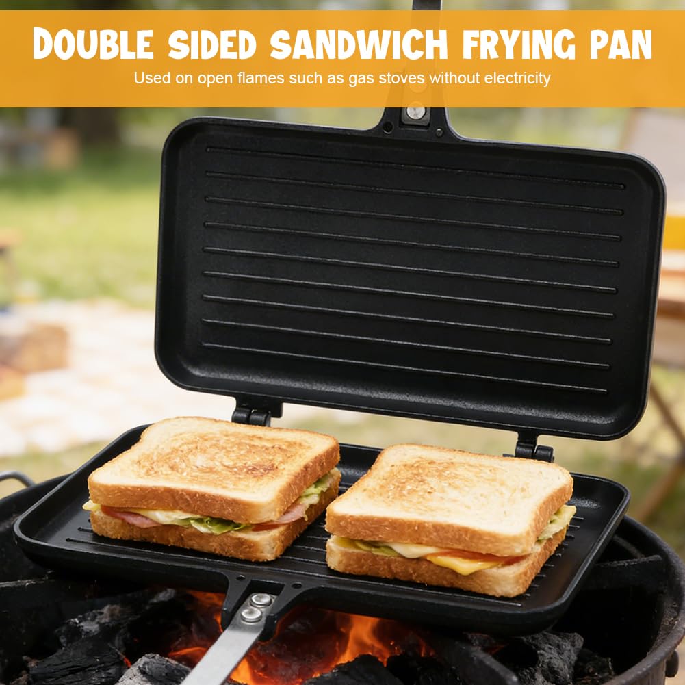 Sandwichmaker Camping Padella double face, antiaderente con manico, tostapane pieghevole per sandwich, per casa, cucina, colazione