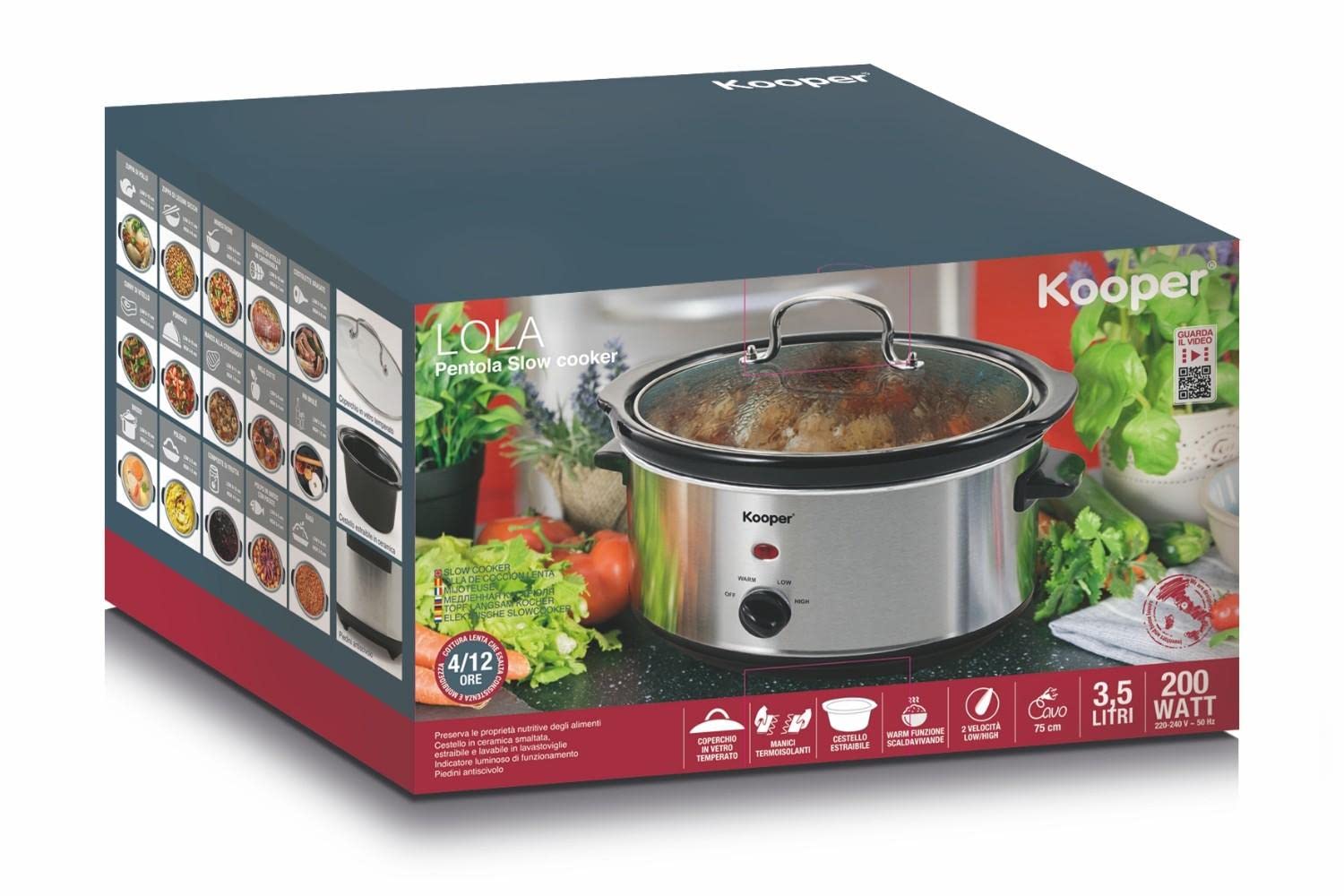 Galileo Casa 2187876 Slow Cooker Pentola Elettrica in Acciaio, 200W, Argento, 3.5 l