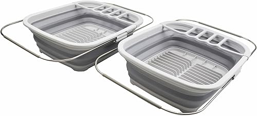 SAMMART Escurridor de platos de plástico plegable expandible de 8L (2.11 galones), estante de secado plegable, organizador de vajilla portátil,