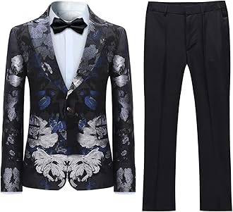 Boys Jacquard Suits Slim Fit Tuxedo Suit Notch Lapel 2 Pieces Suit Set Jacket Pants for Party Formal Wear