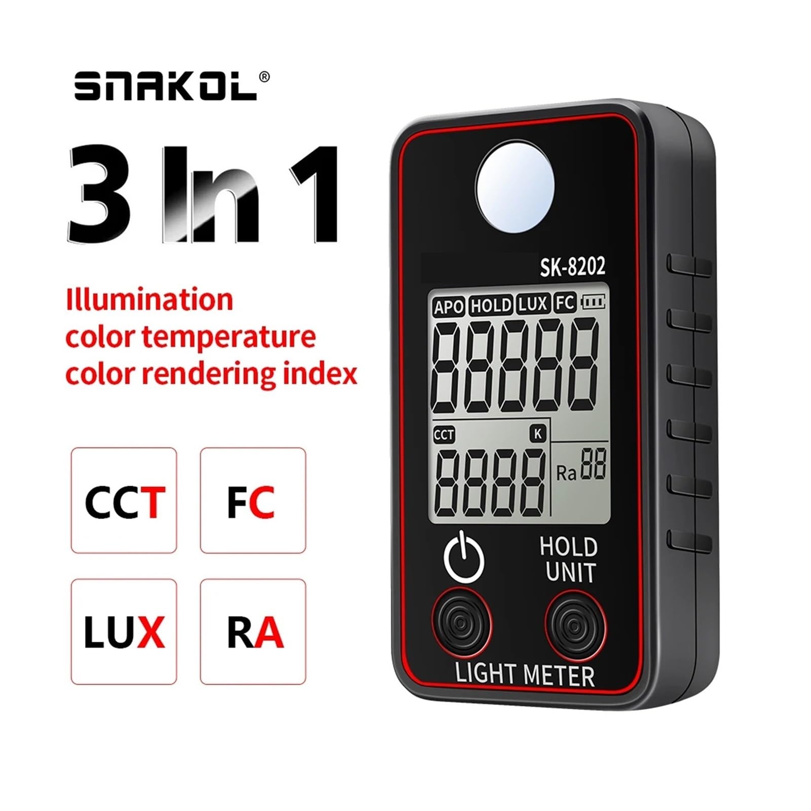 Luxómetro Digital Luxómetro FC Luxómetro Medidor de iluminancia Probador 0,5-300.000 Lux Iluminómetro Fotómetro Luxómetro(SK-8203(UV))
