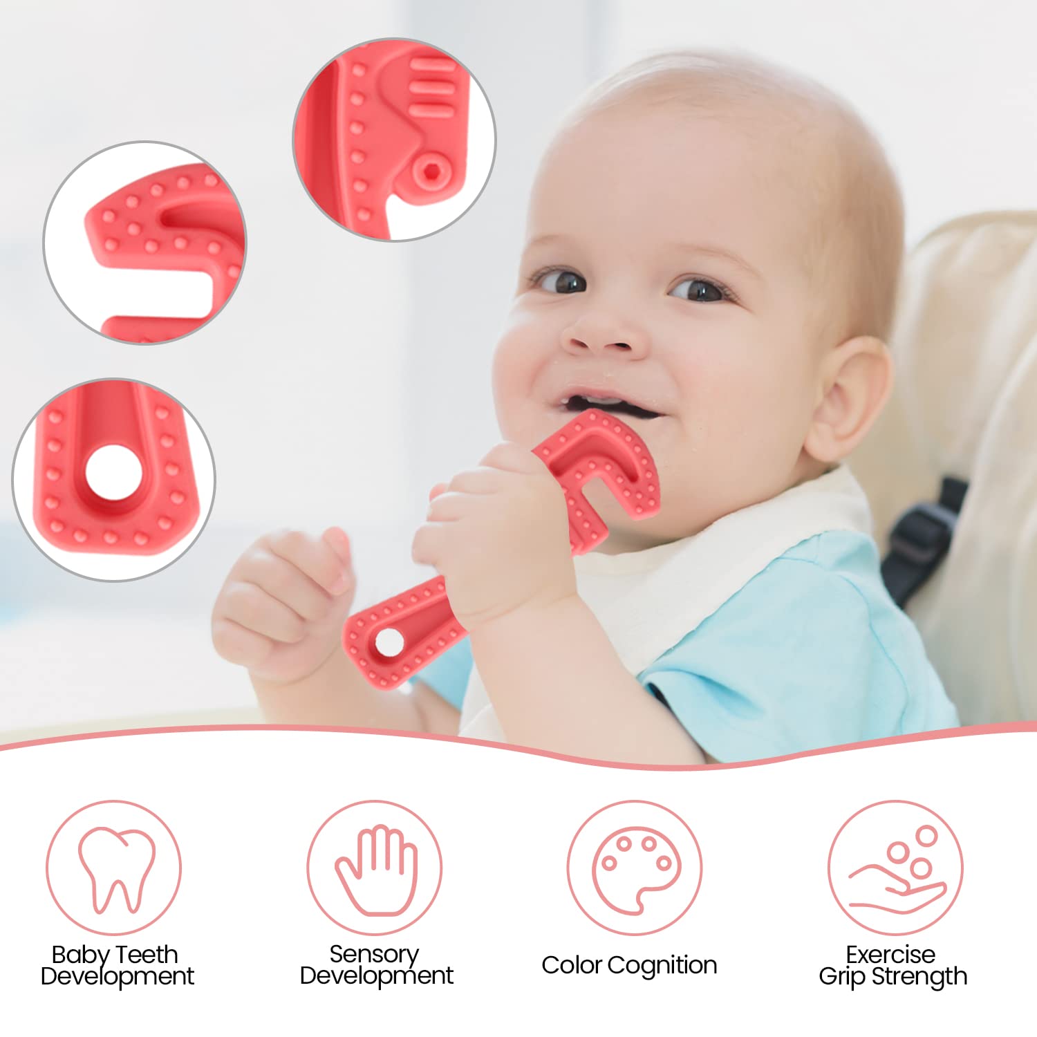 Yinghezu 8 Pack Chew Baby Teething Toys for 0-12 Months, Freezable BPA Free Silicone Baby Molar Teether Chew Toys, Hammer Wrench Spanner Pliers Hand Saw Shape Baby Girl's Boy Car Seat Toy