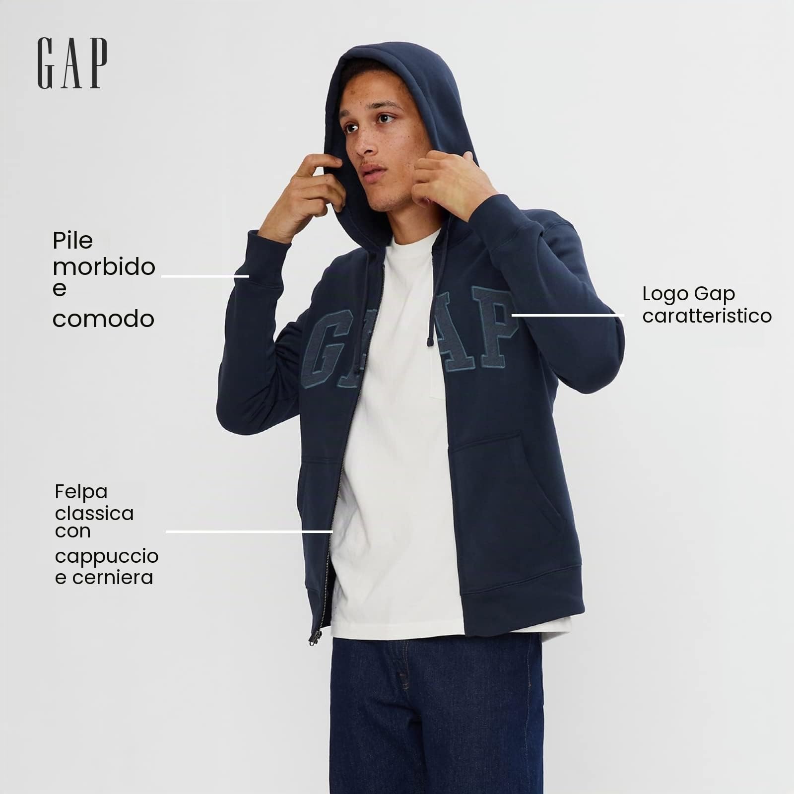 Gap Logo Heritage Hoodie Hooded Full Zip Sweatshirt Maglia di Tuta Uomo (Pacco da 1)