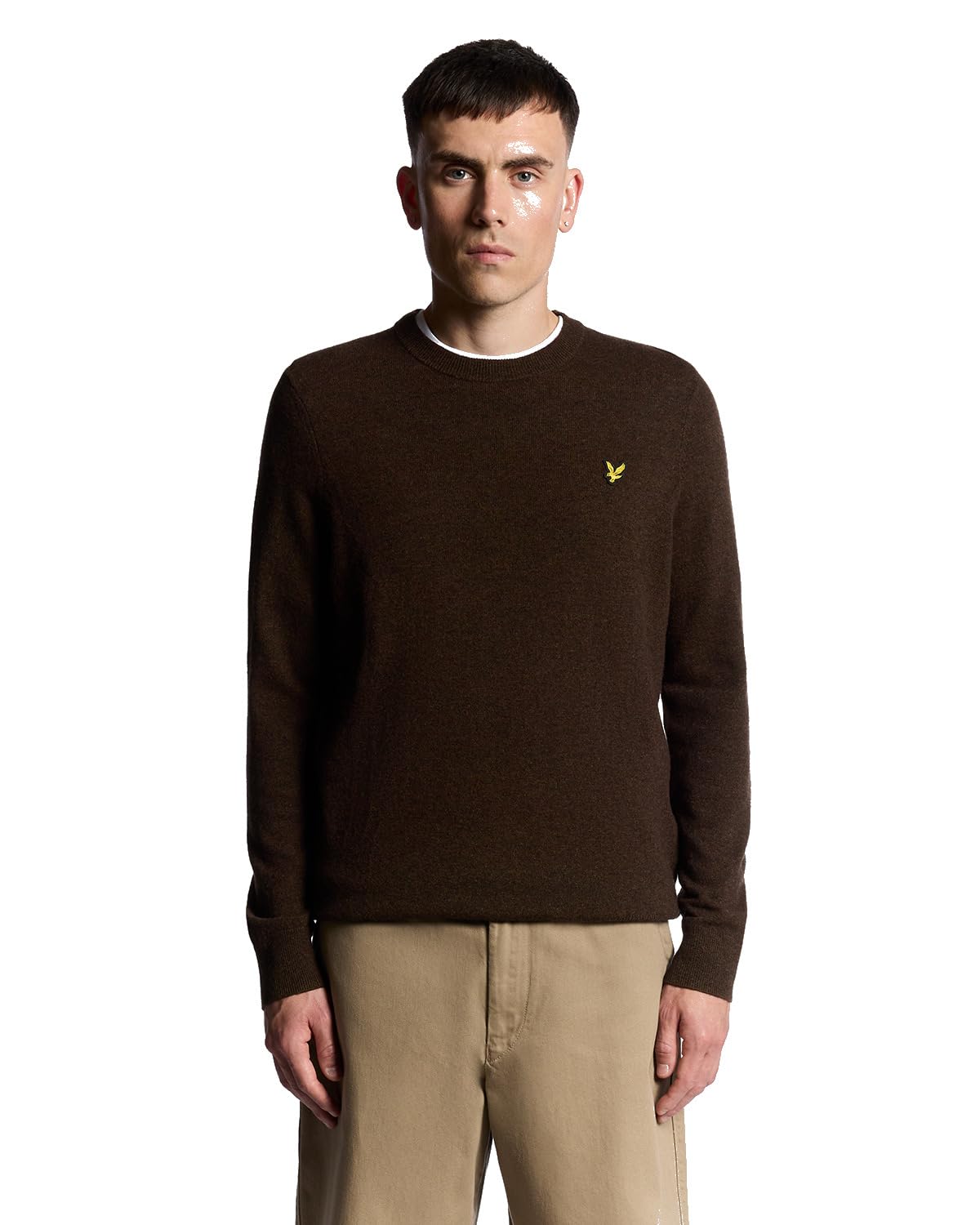 Lyle & Scott Mid Knits Lambswool Blend Crew Neck Jumper Y059 Bottle Brown Marl, M