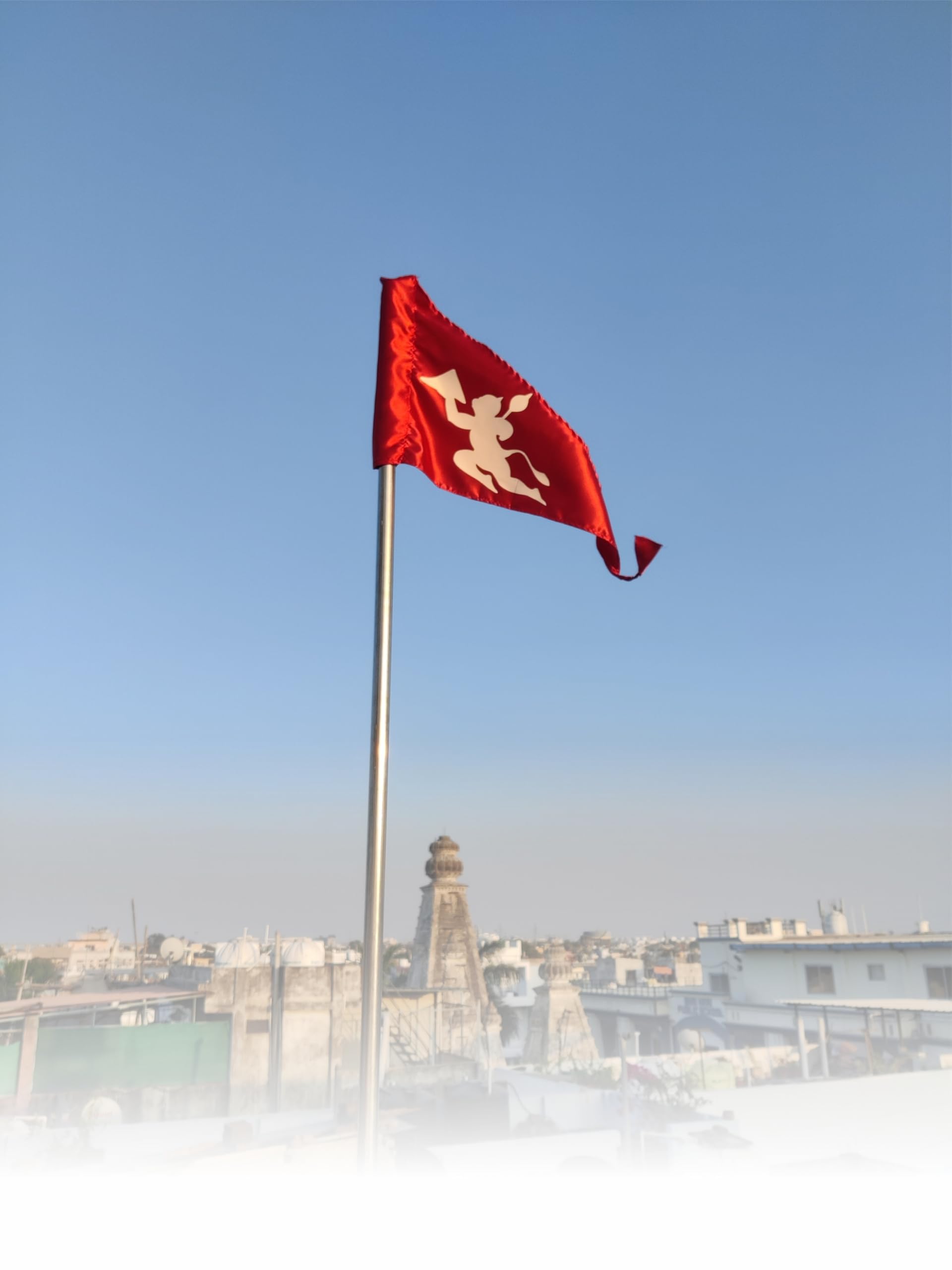 La Jarden® Flying white Hanuman with mountain Small Bright Dark Red Satin flag18x27 inches, Best for Flats balcony, Dhwaj Hanumanji carrying mountain | Pataka Religious, Spiritual Celebration Purpose | For Temple & Procession-image-43