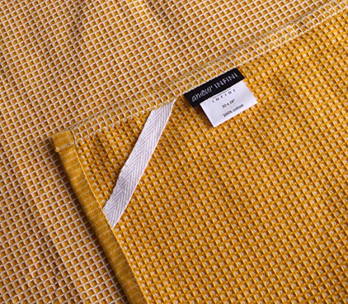 Amour Infini Classic Kitchen Towels | 2 Stripe + 2 Waffle | 28 X 20 Inch, Over Sized | Multi-Use Dish Towels |100% Ring Spun Premium Cotton | Highly Absorbent | Yellow #TOP3