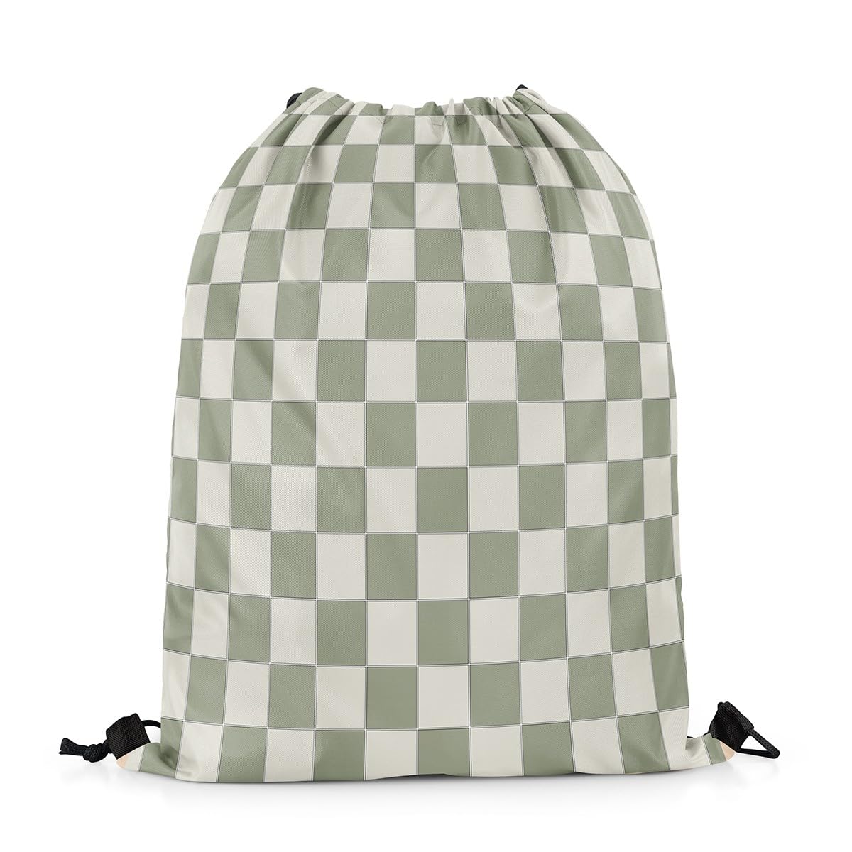 Drawstring Bags Plaid,Beige Sage Green Checkerboard Geometric Checkered,Aesthetic Grid Modern Gym Sack Storage Swimming Bag Lightweight Drawstring Backpack For Traveling Gym Travel