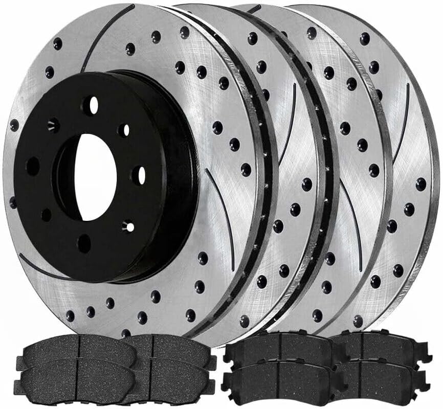 Front and Rear Side Drilled Slotted Ceramic Kit Replacement Disc Set Brake Rotors and Pads for Honda for Civic 1999-2000