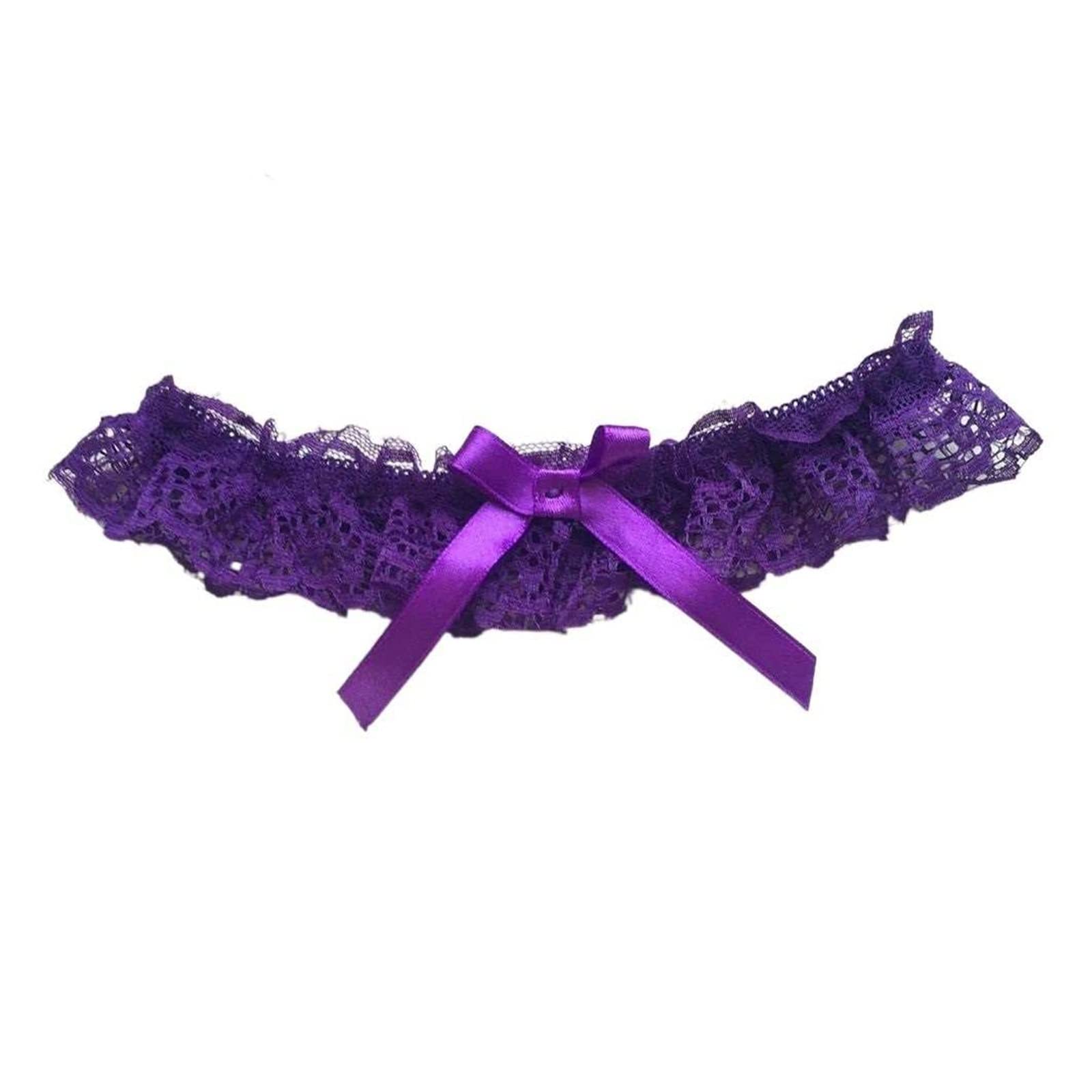 ACiyD 2 Pièces/Ensemble Femmes Mariage Mariée Ceinture Dentelle Bowknot sous-Vêtements Jambe Verrouiller Ensemble Jarretière Dentelle Bas Ceinture (Couleur : Noir, Taille : 33-60CM) (Violet 33)