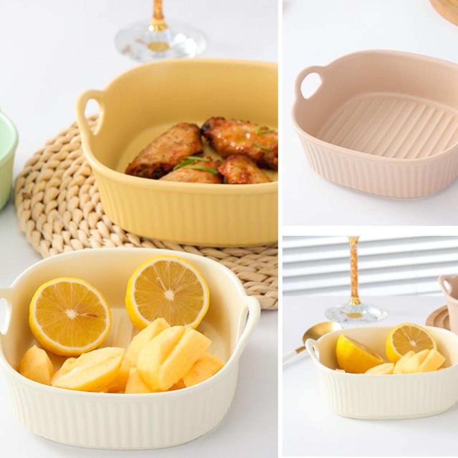 2pcs Plat à gratin en céramique Anti-Rayures Blanc pour friteuse à air Chaud | pour la préparation de lasagnes, Soupe, Tiramisu et Plus d'accessoires de friteuse,Plat a Tarte,Plat Tarte