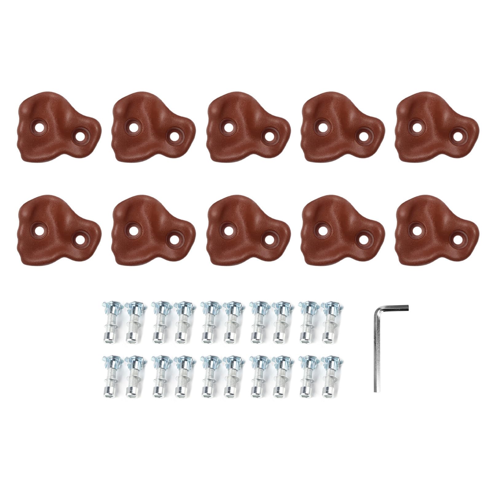 ZAWELIYO 10PCS PE Rock Climbing Holds | Ergonomic Indoor & Outdoor Climbing Grips with Screws & Hex Wrench, 80kg Capacity for Kids & Adults (Brown)
