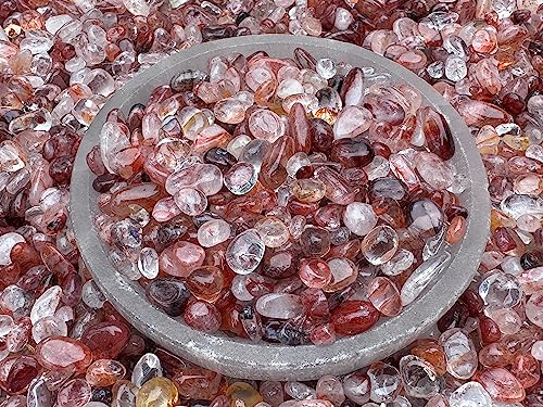Image of 2 oz Lot Natural Semi Tumbled Fire Quartz Gemstone Chips, Crushed Mini Crystals, Undrilled Crystal Chips