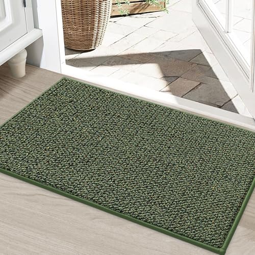 Image of BEQHAUSE Dirt Trapper Door Mat 24 inch x 36 inch, Non-Slip Washable Doormats Entrance Mat, Dirt Resistant and Absorbent Welcome Mat, Low Profile Floor Mats for Front Back Door and Entryway, Green