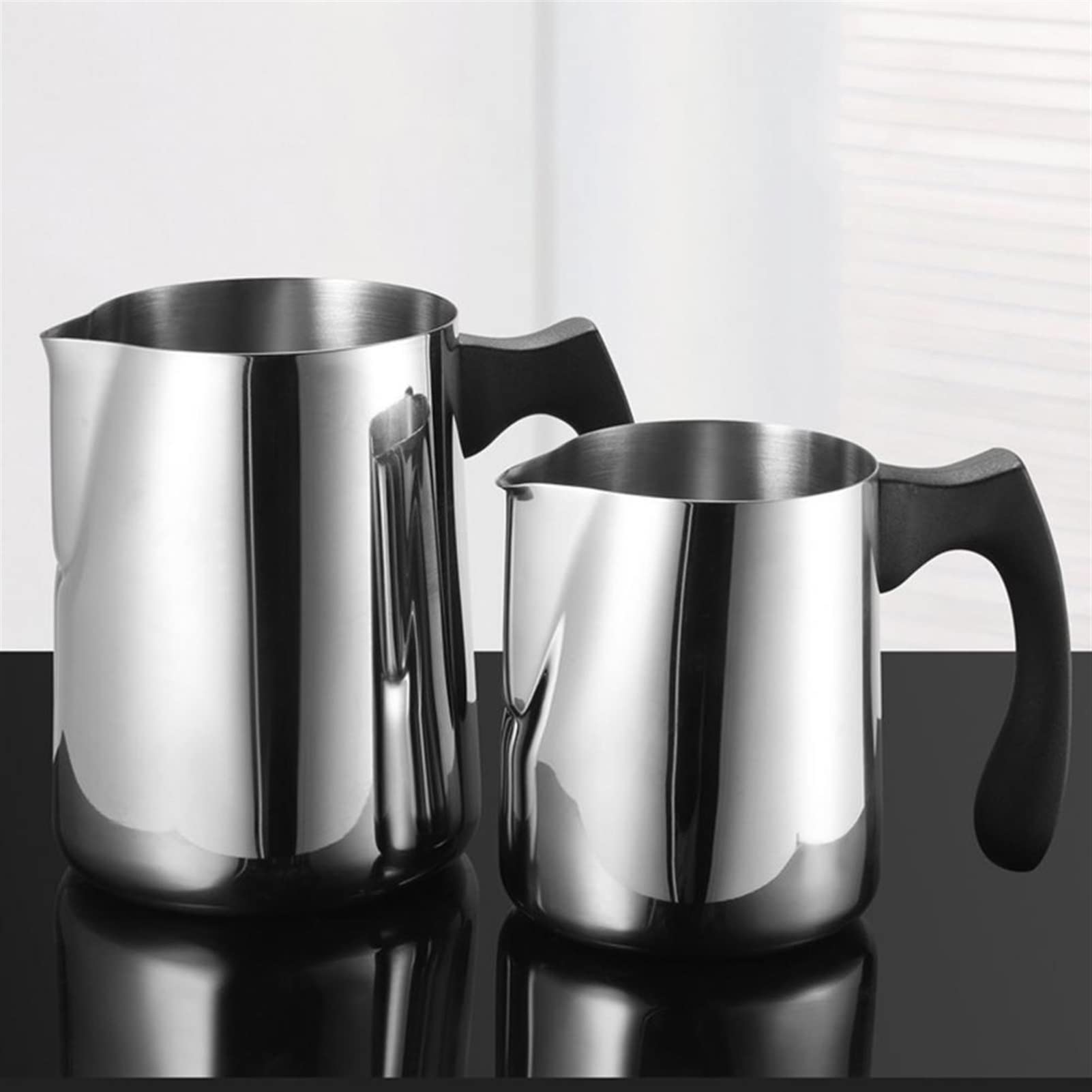 caihuashopping Milchkrug Latte Art Cup Milk-Krüge Edelstahl Schaumstoff-Pull-Pull-Pull-Pokal-Auslauf Latte Schaumkunst-Kugelkranz-Becher-Tasse Milchkännchen Porzellan (Color : S)