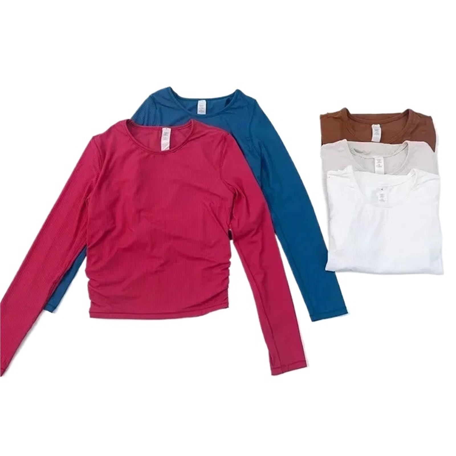Top da Palestra per Donne Top da Fitness for Yoga, vestibilità Slim, Girocollo, Maniche Lunghe, Leggero, ad Asciugatura Rapida, Traspirante, a Costine(Black)