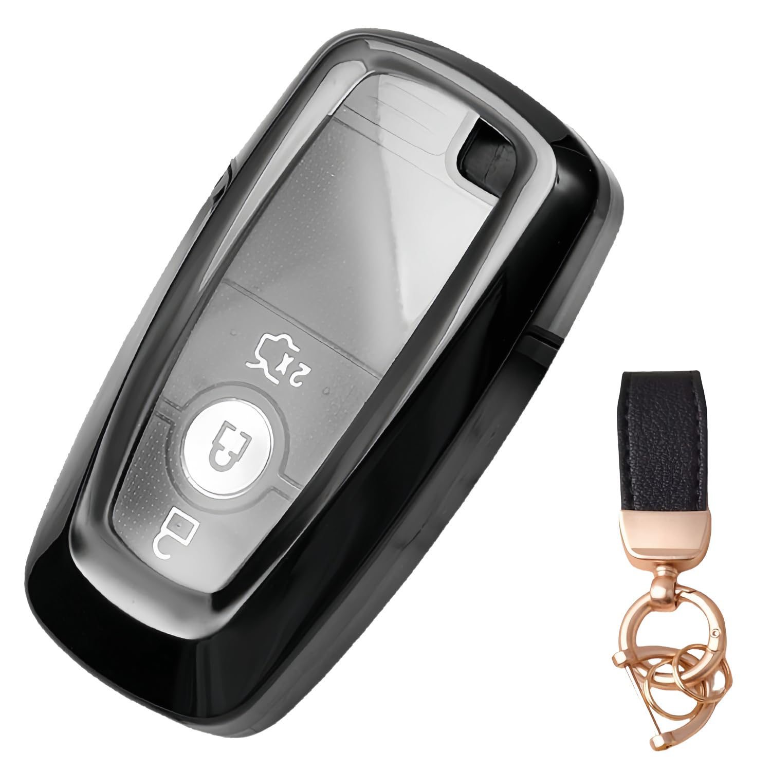 Z.MYUKI Key Case With Key Fob For Ford Transit Custom 2023-2024 2025 Accessories Key Cover (Black