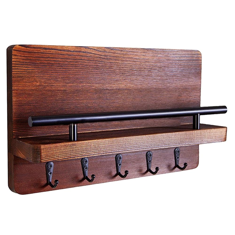 CTRLZS Key Holder Pine Wall Key Hanger for Wall with Shelf,Wood Wall Shelf with Hooks,Mail Organizer for Wall Mount