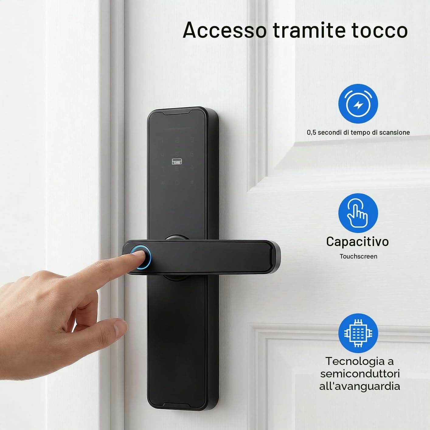 Serratura per porta intelligente 5 in 1 - Serratura elettronica intelligente con impronta digitale + codice + carta + chiave + password temporanea - Controllo tramite app Tuya - Per porte da 30 a 50