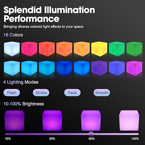 Miniatura 3 de LIYUANJUN Taburete cuadrado LED de 17 pulgadas, 16 luces RGB para silla con control remoto, lámpara LED recargable, 4 modos de flash, asiento de