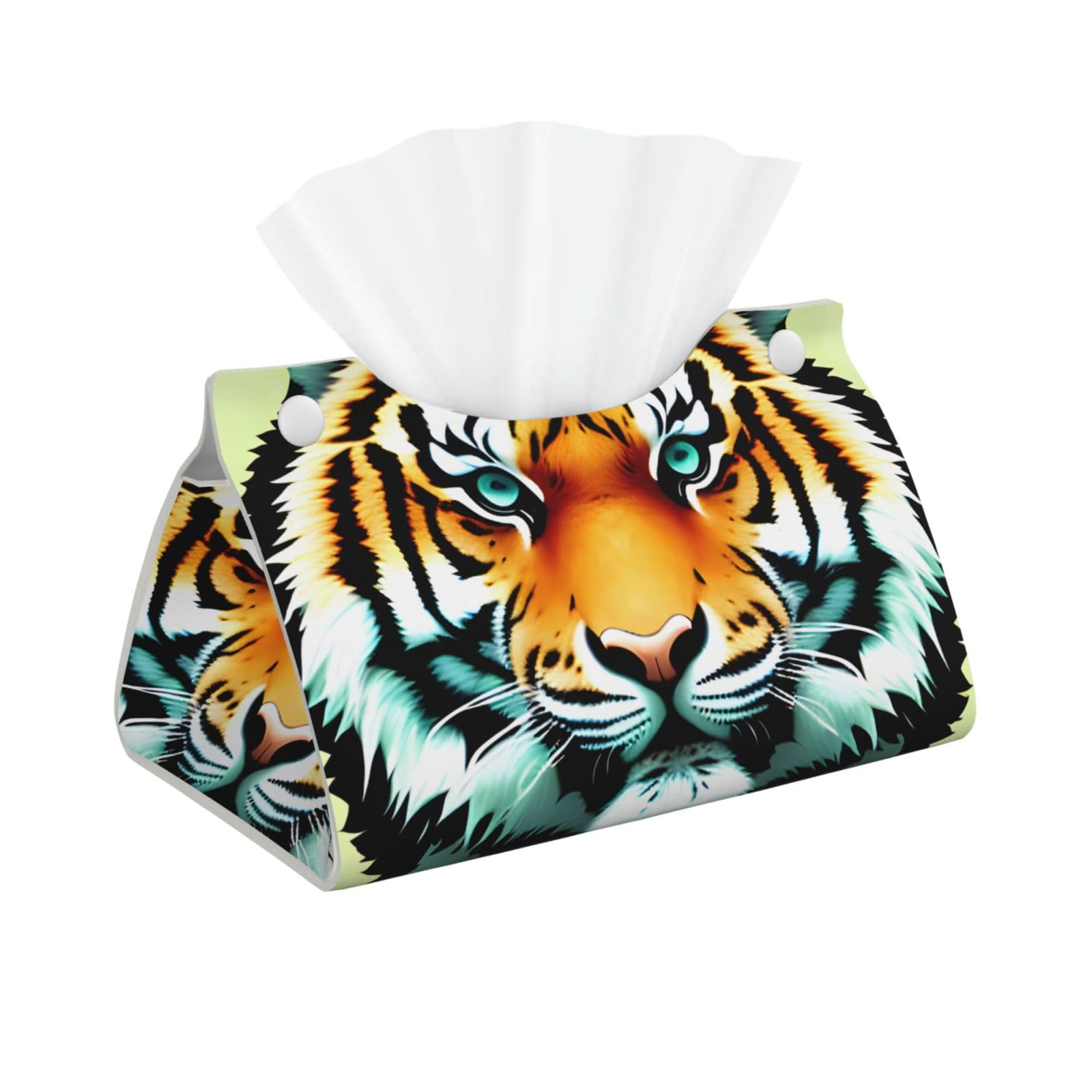 Little fat tiger head Long Leather Tissue Box Cover-Waterproof PU Leather Tissue Holder for Bathroom, Decorative Rectangular Tissue Case