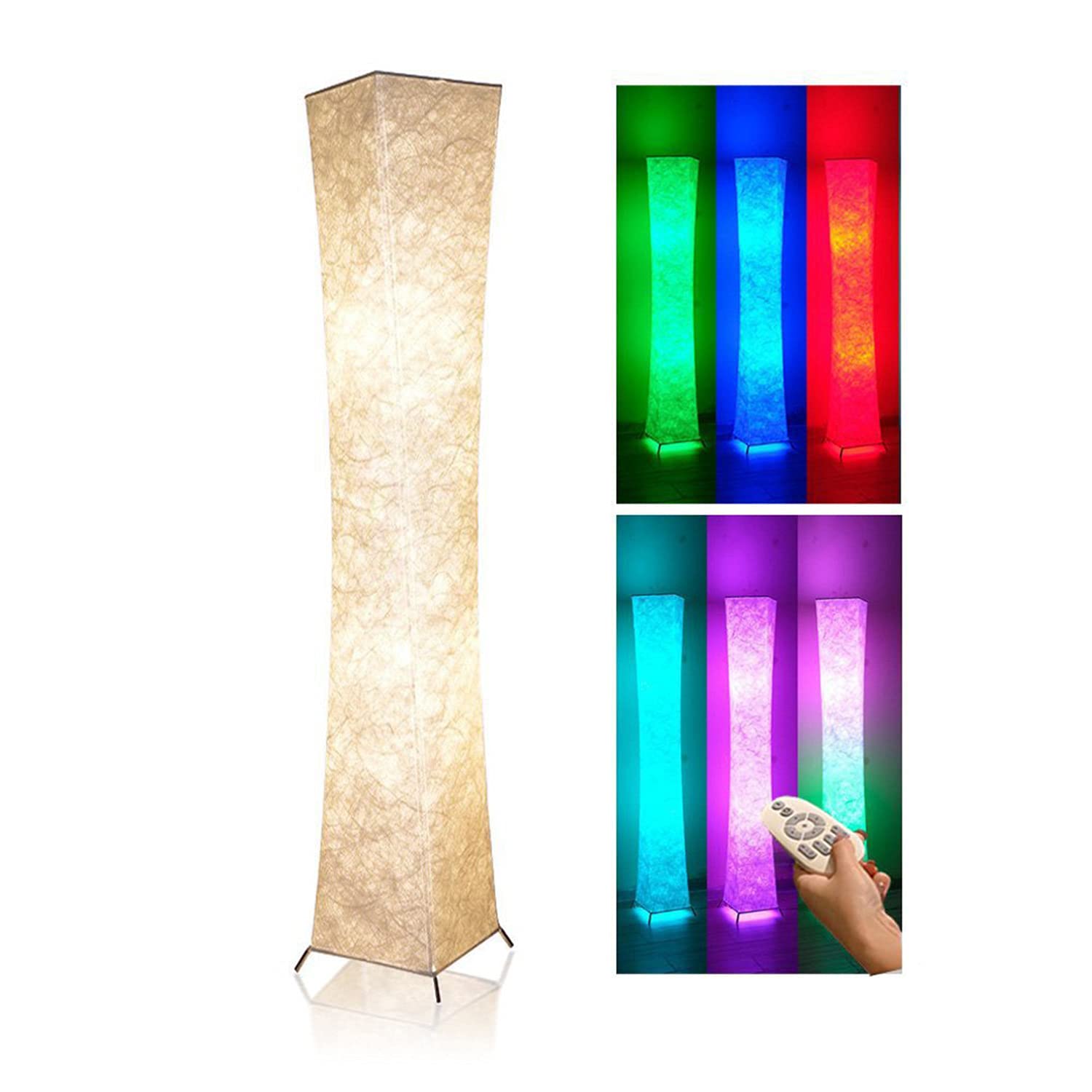 61" Soft Light Floor Lamp,LEONC RGB Color Changing LED Tyvek Fabric Shade Modern Floor Lamp with Fabric Shade & 2 Smart LED Bulbs for Livingroom Bedroom Warm Atmosphere Tyvek Dupont (132cm+)