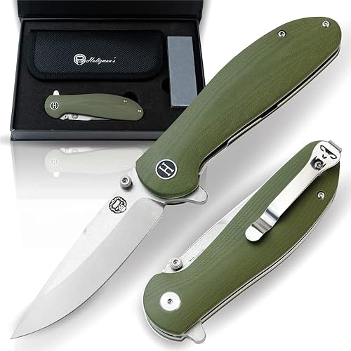 Miniatura 1 de Holtzman's Gorilla Survival Cuchillo plegable D2 hoja de acero G10 mango táctico bolsillo cuchillo plegable EDC regalo para hombres (plateado y