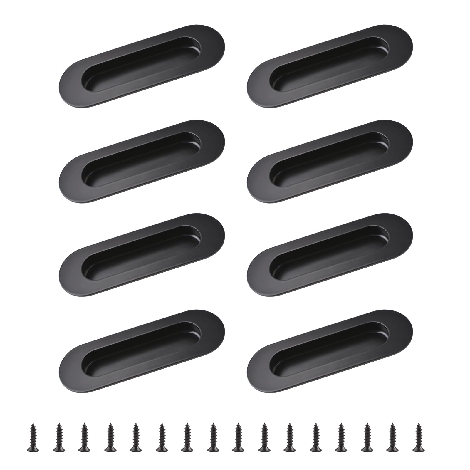 MOROBOR 8 PCS Recessed Cabinet Handles, Black Stainless Steel Oval Knob with Screws Embedded Pull Handle for Wardrobe Drawer Flush Sliding Door -117 mm/4.6 in