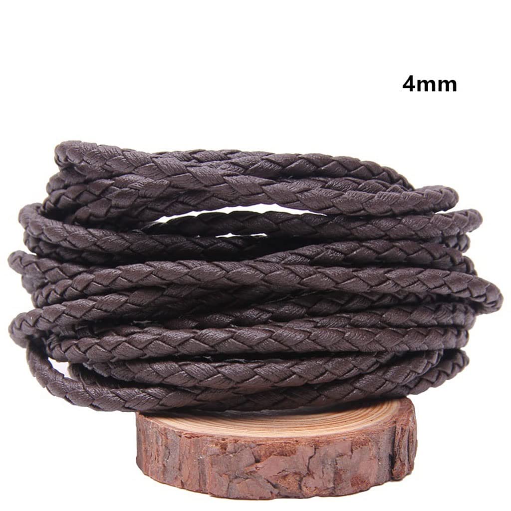 Cuerda trenzada de cuero redondo de 3/4/5/6/8 mm, para hacer collares, pulseras, cuerda trenzada de poliuretano (café profundo, 4 mm)