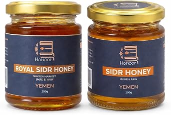 Honoor Yemeni Sidr Honey Bundle   200g Natural Raw Sidr Honey + 200g Royal Yemeni Sidr Winter Harvest with Royal Jelly | Unfiltered, Unheated, Glass Jar Luxury Honey Set