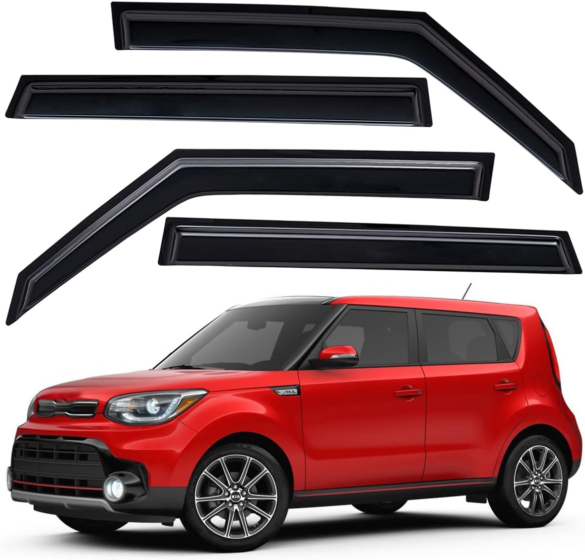 Lightronic WV94367 Outside-Mount Side Window Visor Deflector Rain Guard, Dark Smoke Shatterproof, 4-Pieces Set for 2014-2019 Kia Soul