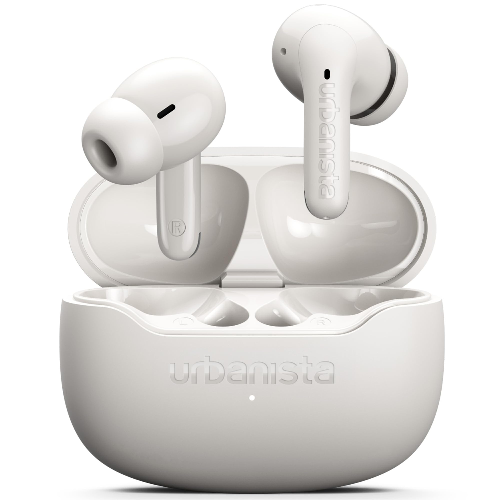 Urbanista Palermo Cuffie In‑Ear True Wireless con ANC - Autonomia 32h, Multipoint Bluetooth, IPX4, Custodia Tascabile - Bianca