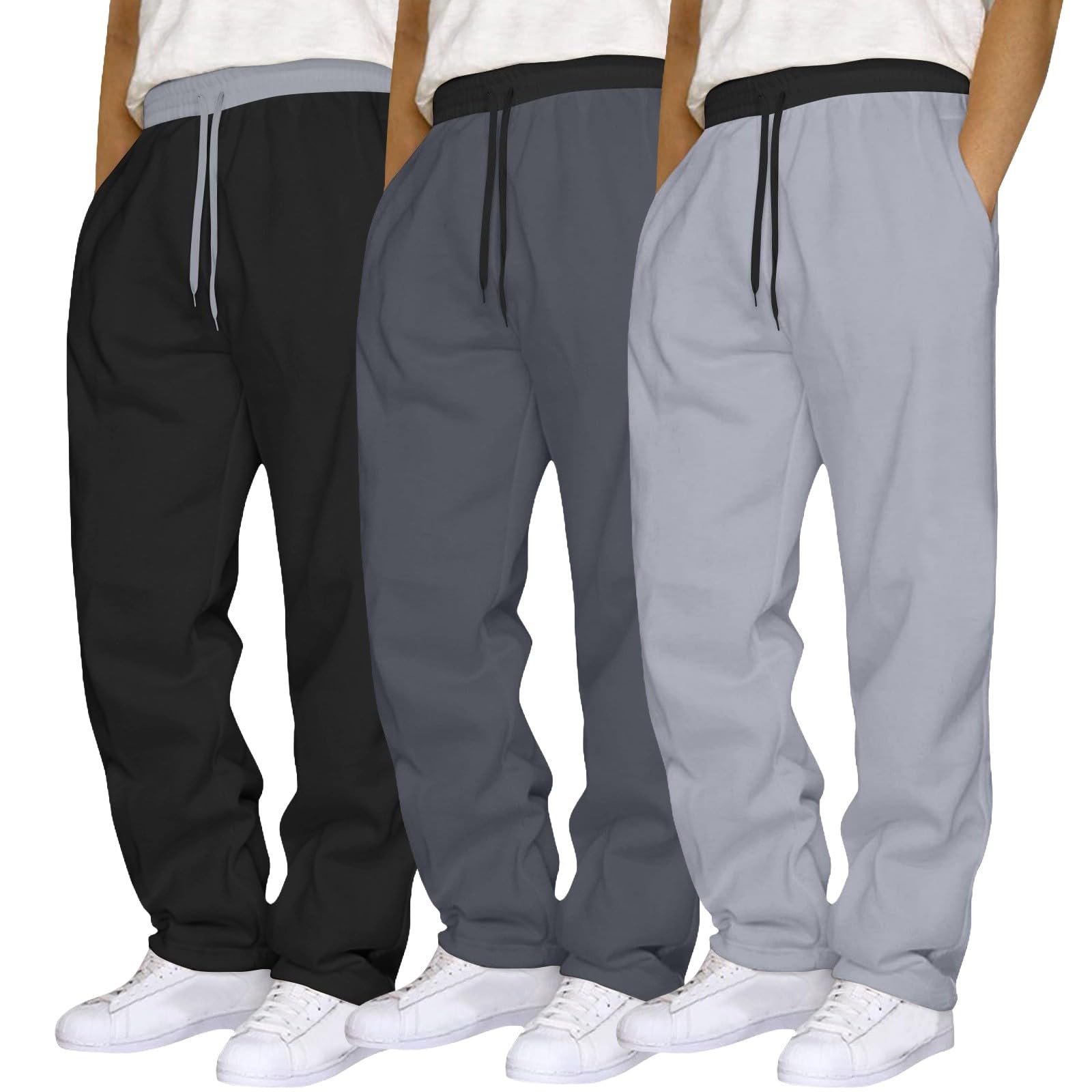 3Er Pack Jogginghose Herren Baggy Sporthose Einfarbig Laufhose Stretch Freizeithose Straight Outdoorhose Atmungsaktiv Trainingshose Sweathose Fitnesshose Elastische Taille Mit Gummizug
