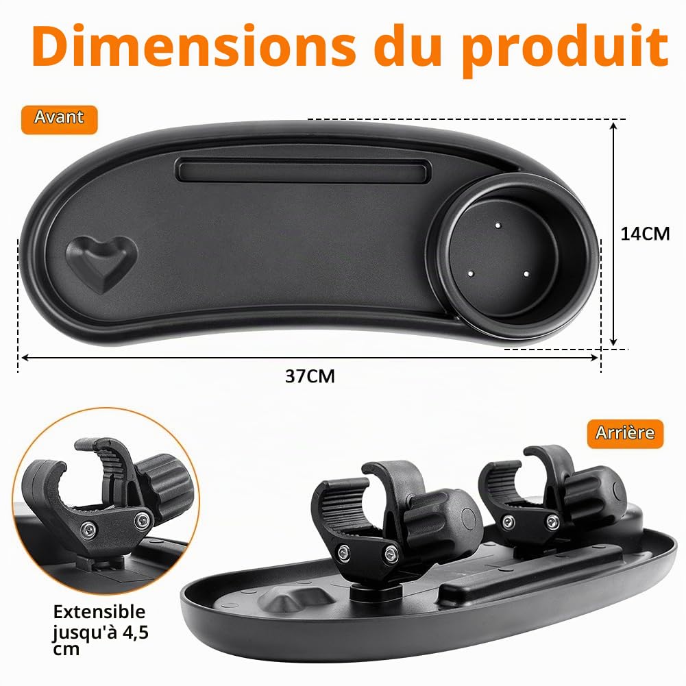 OSDUE Plateau à Goûter pour Poussette, avec Plateau à collation et Porte-gobelet, Plateau à collation 3 en 1, Plateau à dîner pour Poussette avec Porte-gobelet, Accessoire Universel pour Poussette