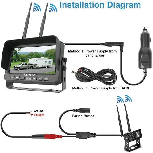 Miniatura 5 de Kit de sistema de monitor de cámara de respaldo inalámbrico digital para camión, 7 pulgadas DVR+HD IP69K impermeable visión nocturna cámara de