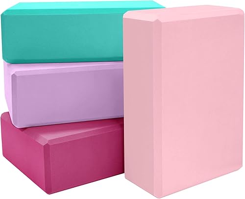 Yoga Blocks 4 Pack - Premium EVA Foam Bricks for Pilates Workout, Stretching, Meditation - Yoga Brick for Flexibility, Balance, Spine Strength,