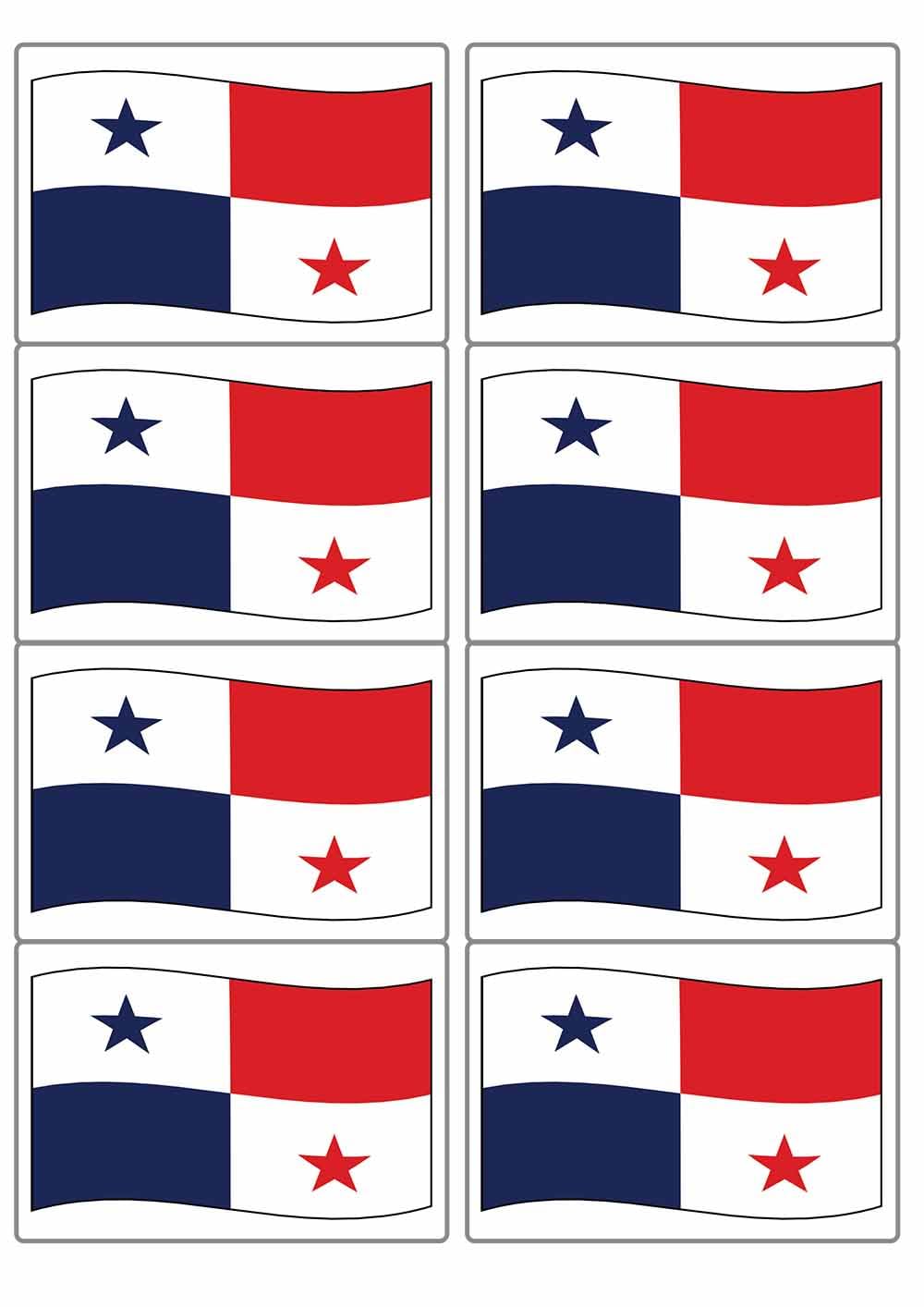 Panama National Flag Rectangular Matt Paper Stickers A4 Sheet of 8 (Each Sticker is 99mm x 68mm) (Flapping)