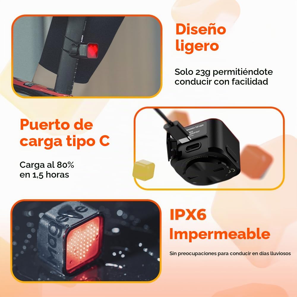 Magene L308 Luz Trasera de Bicicleta de expresión Inteligente Pantalla dinámica Emojis Personalizables Seguridad en Ciclismo 96 Luces LED COB Resistente al Agua (Cable de Carga no Incluido)