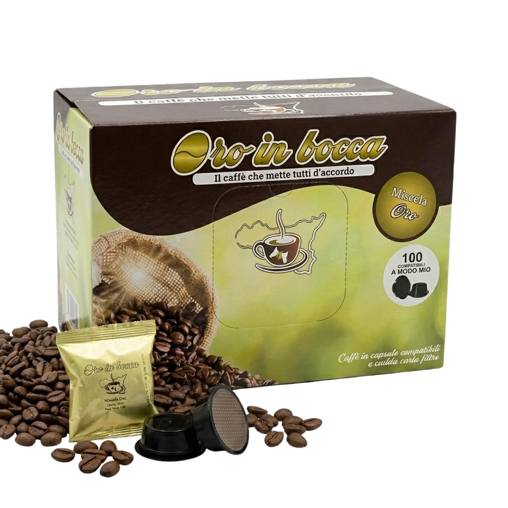 Oro in Bocca Capsule Caffè Compatibile con Lavazza A Modo Mio – Miscela Arabica e Robusta per Espresso Cremoso, Aromatico e Bilanciato, Gusto Autentico Italiano (Oro) (200, Oro)