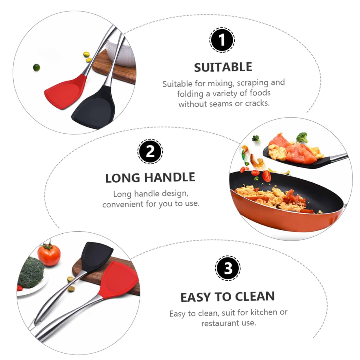 MAGICLULU 3stücke Silikon Pfannenwender Hitzebeständig Antihaft Ergonomischer Griff Für Kochen Braten Und Wenden Von Lebensmitteln Der Küche Restaurant Zufällige Farben