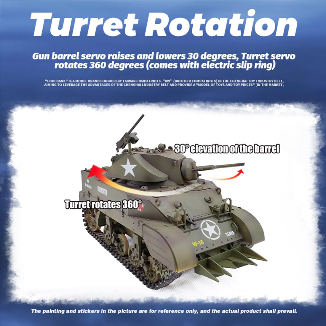 Char RC 1:16 2.4G Télécommandé Simulation de Char M5A1, RC Tank Véhicule Militaire Réservoir Télécommandé avec Lumières et Sons