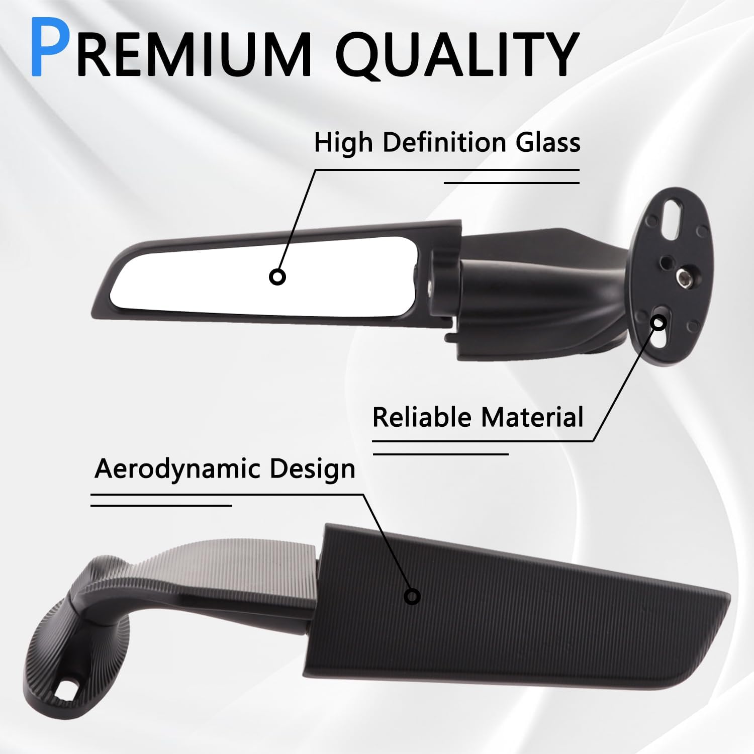 Motorcycle Rearview Mirrors, Compatible with Honda CBR300R CBR500R, Kawasaki Ninja 300 400 650, Suzuki GSXR 600 750, Yamaha R25 Wing Rearview Mirrors (Large)