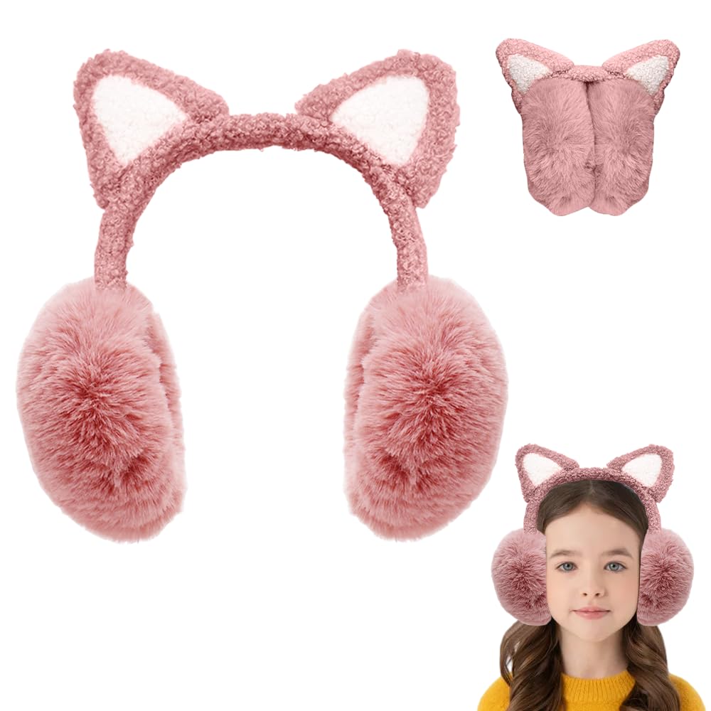 Forreen 2 Pezzi Paraorecchie Invernali per Bambini Regolabili Copriorecchie antivento Gatto di Modo Peluche Morbido Confortevole Ear Cover per Sci Ciclismo Regali di Natale