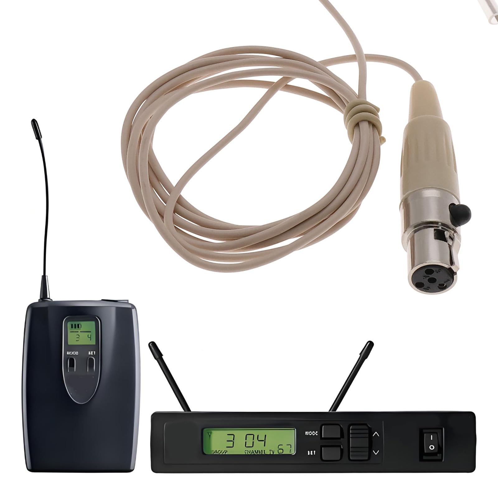 The Lord of the Tools Mikrofon XLR z 4-pinową wtyczką TA4F, pojedynczy zestaw słuchawkowy z zaczepem na uszy, kompatybilny z bezprzewodowym nadajnikiem Shure Bodypack (beżowy)