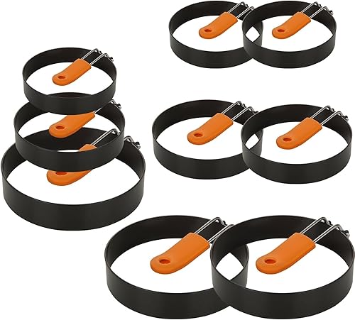 Juego de 9 anillos de huevo – 4, 6, 8 pulgadas para panqueques y tortillas con mango de silicona