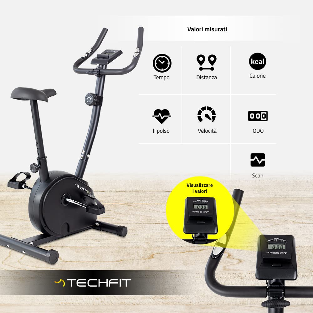 TechFit Cyclette da camera - Cyclette per Casa con Volano 4,5 kg, Sistema Magnetico a 8 Livelli e Supporto per Tablet per Fitness e Cardio a Casa (B250N)