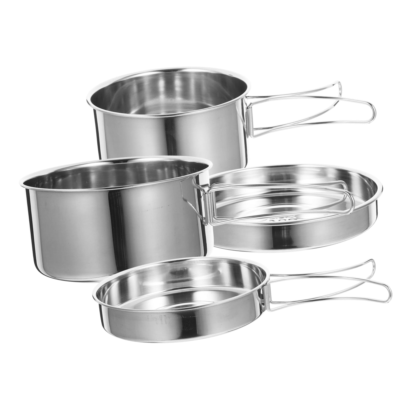 NAMOARLY Camping Hiking Cookware Set 4-Piece Stainless Steel Portable Outdoor Cooking Pot Pan Cup Kit