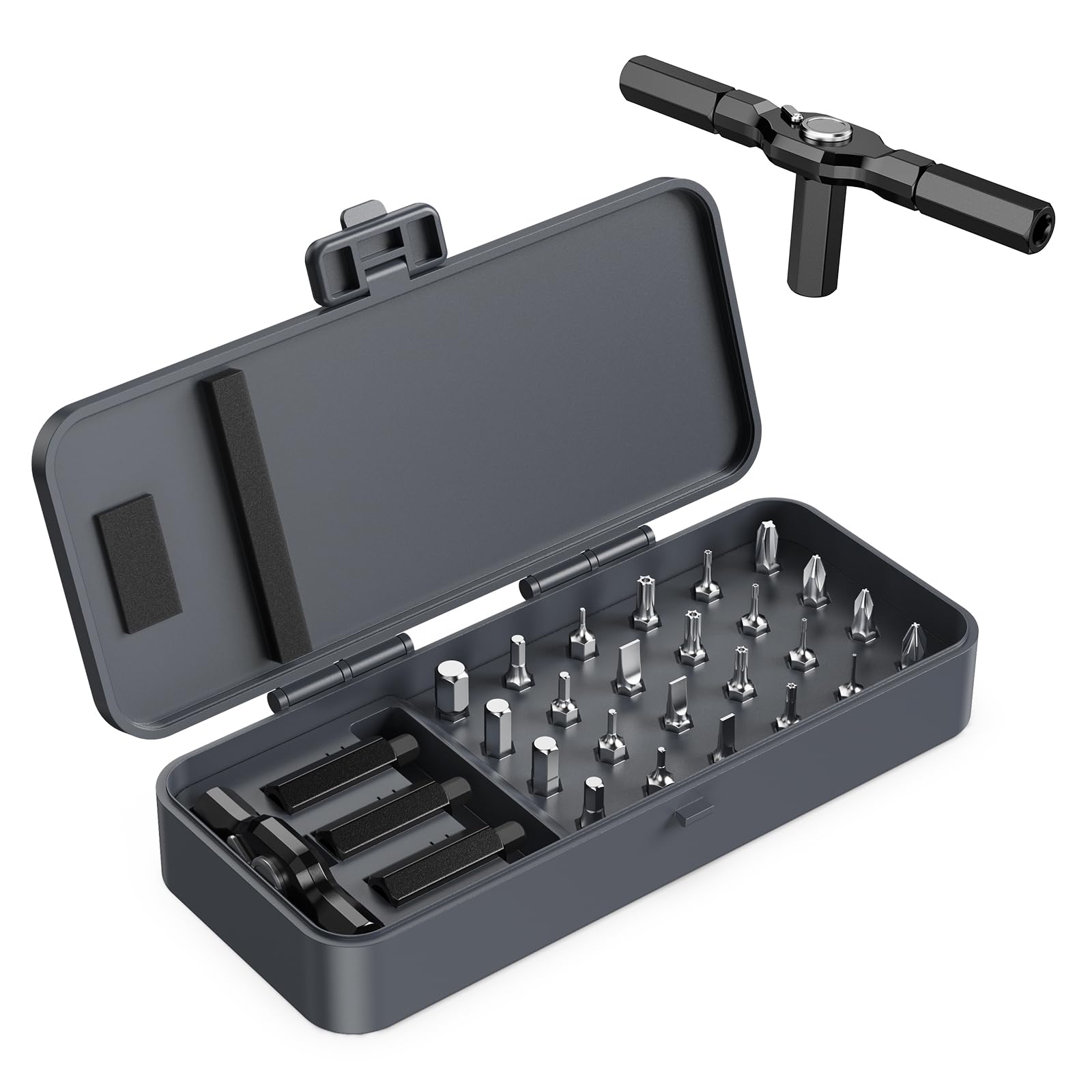 Juego de destornilladores magnéticos 24 en 1, juego de mini destornilladores de trinquete, juego de accionamiento magnético de múltiples puntas con mango de trinquete desmontable, kit de
